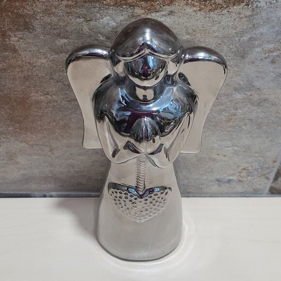 Ceramic Silver Mirror Glaze Finish Angel Figurine - Picture 2 of 10